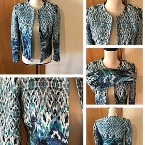 Blue Watercolor Cotton Linen Blend Shrug Bolero